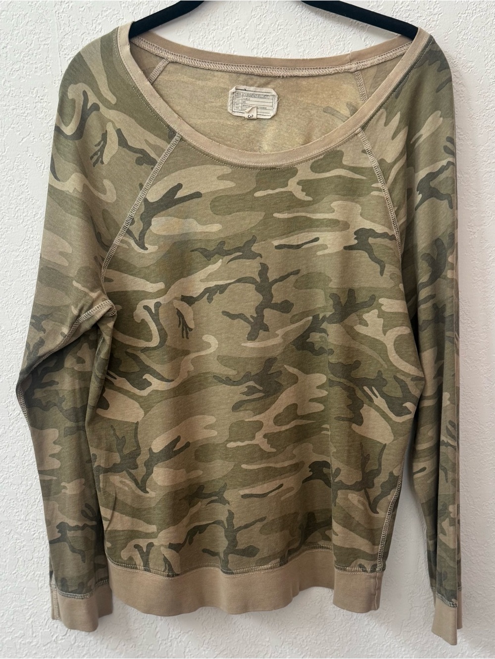 Current/Elliott Camouflage wide scoop neck cotton Long Sleeve T-shirt
